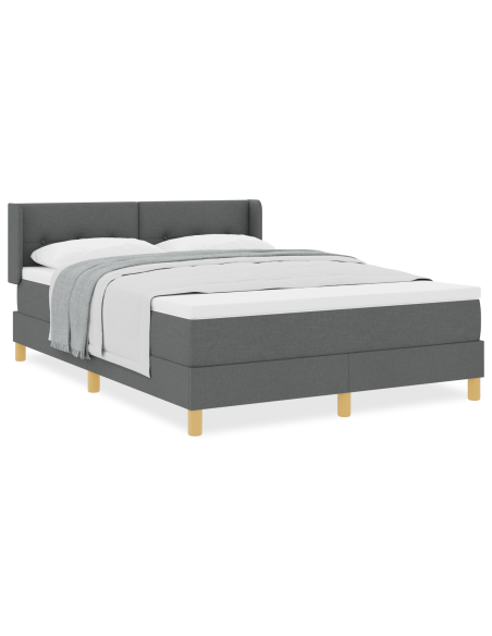 Letto Box Spring con Materasso Grigio Scuro 140x200 cm in Tessuto