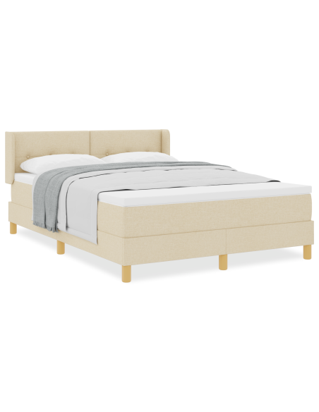 Letto Box Spring con Materasso Panna 140x200 cm Tessuto