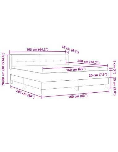 Letto a molle con testiera Grigio scuro 200 x 160 cm Poliestere