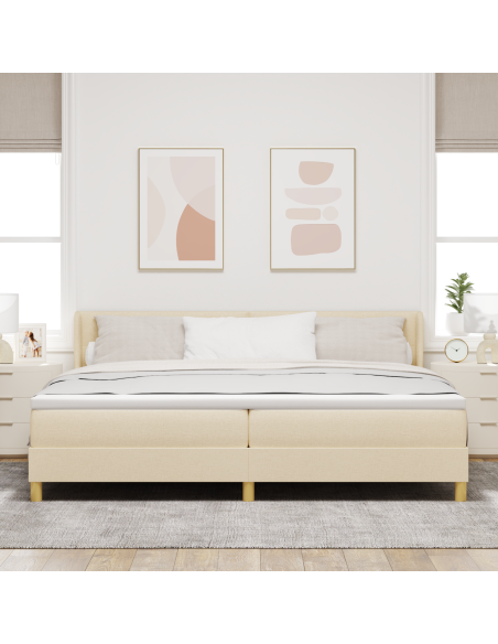 Letto box spring e materasso crema 200x200 cm in tessuto
