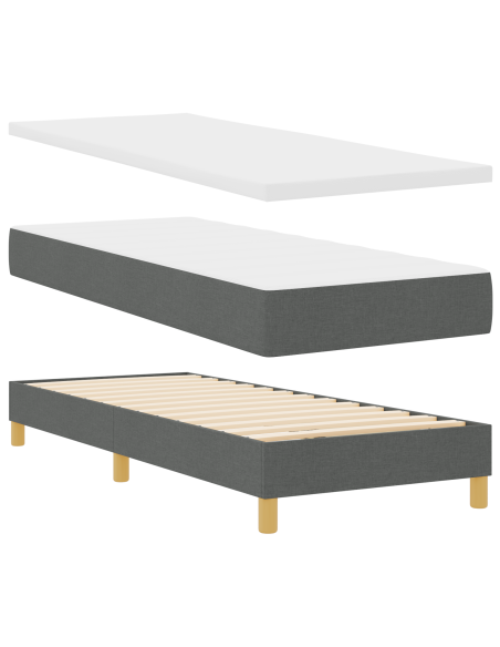 Letto box spring e materasso grigio scuro 80x200 cm in tessuto