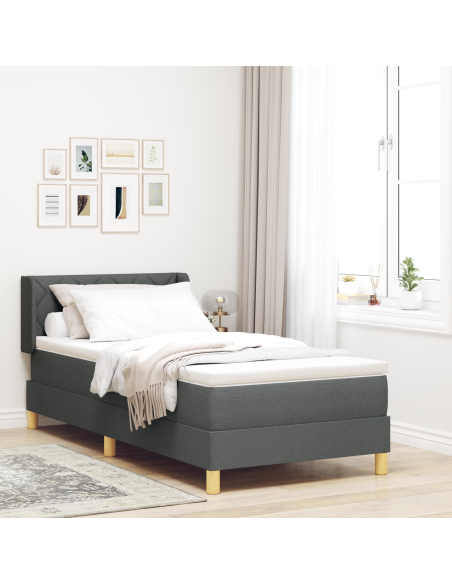 Letto con Box Spring e Materasso Grigio Scuro 90x200 cm in Tessuto