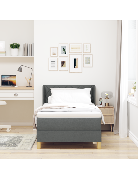 Letto con Box Spring e Materasso Grigio Scuro 90x200 cm in Tessuto