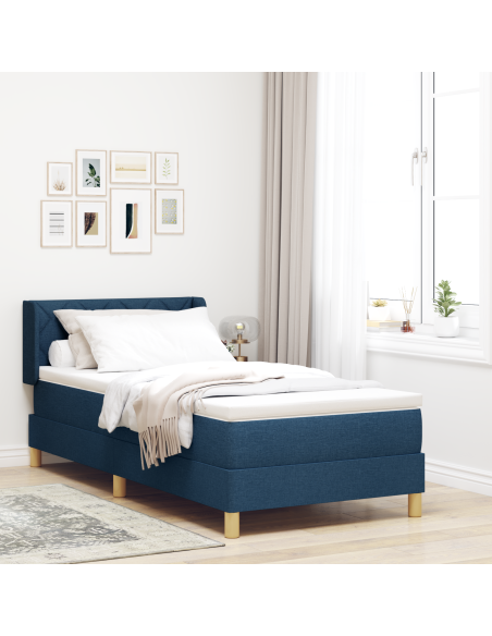 Letto con Box Spring e Materasso Blu 100x200 cm Tessuto