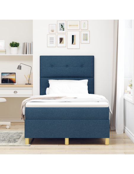 Letto a Molla con Materasso e LED Blu 120x200 cm in Tessuto