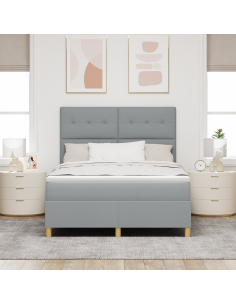 Letto a Sorgente LED Grigio chiaro 140 x 190 cm Tessuto