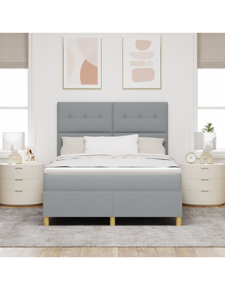 Letto Box Spring con Materasso e Luce LED Grigio Chiaro 140x190 cm in Tessuto