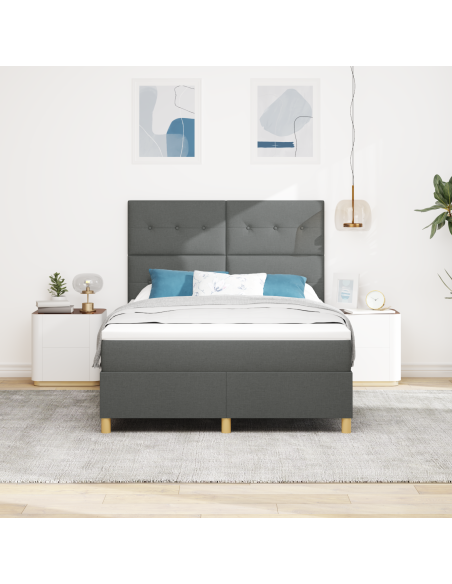 Letto con Box Spring con Materasso e LED Grigio Scuro 140x190 cm Tessuto