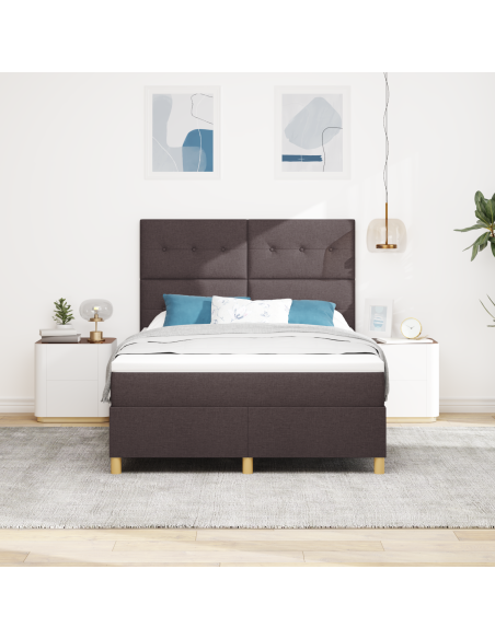 Letto a Rete con Materasso e LED Marrone Scuro 140x190 cm Tessuto