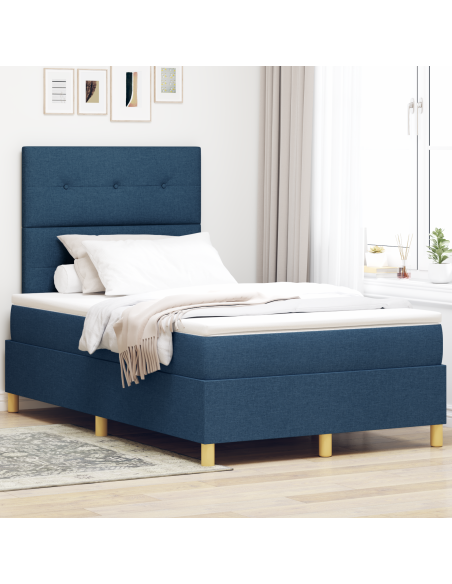 Letto a Molla con Materasso e LED Blu 120x200 cm in Tessuto