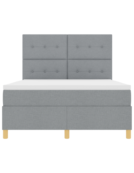 Letto Box Spring con Materasso e Luce LED Grigio Chiaro 140x190 cm in Tessuto
