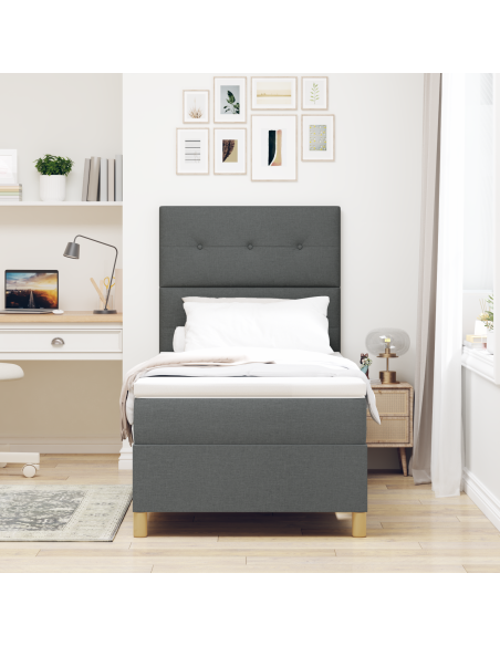 Letto Box Spring con Materasso e LED Grigio Scuro 80x200 cm Tessuto