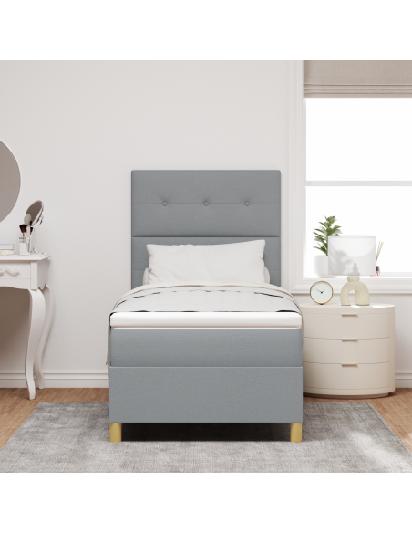 Letto Box Spring con Materasso e Luce LED Grigio Chiaro 90x200 cm in Tessuto