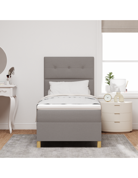 Letto Box Spring con Materasso e LED Tortora 90x200 cm Tessuto