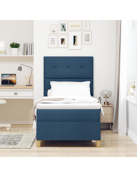 Letto Box Spring con Materasso e LED Blu 100x200 cm Tessuto