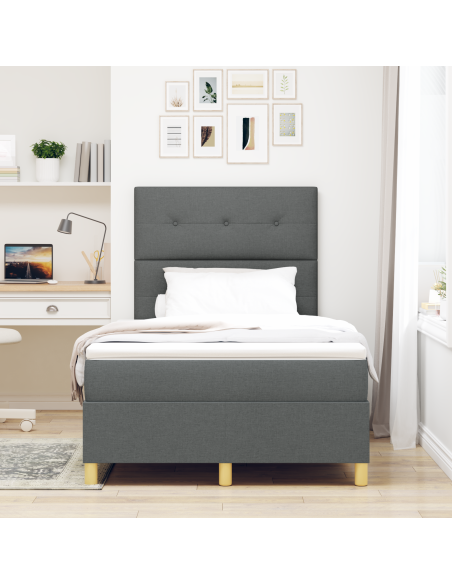 Letto con Box Spring con materasso e LED grigio scuro 120x190 cm in tessuto
