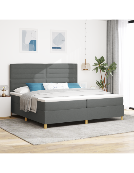 Letto Box Spring con Materasso e LED Grigio Scuro 200x200 cm Tessuto