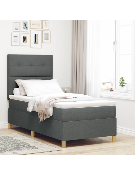 Letto Box Spring con Materasso e LED Grigio Scuro 80x200 cm Tessuto