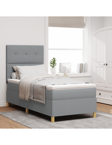 Letto Box Spring con Materasso e Luce LED Grigio Chiaro 90x200 cm in Tessuto