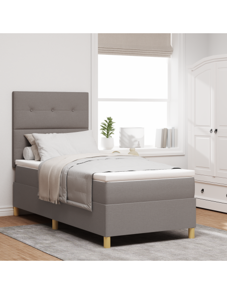 Letto Box Spring con Materasso e LED Tortora 90x200 cm Tessuto
