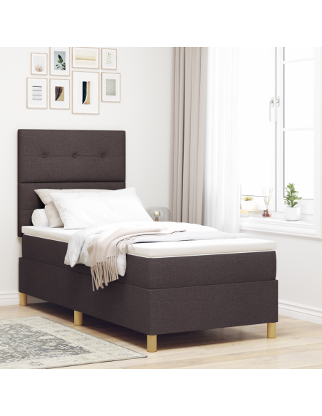Letto a contenitore con materasso e LED Marrone Scuro 100x200 cm Tessuto