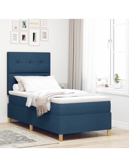 Letto Box Spring con Materasso e LED Blu 100x200 cm Tessuto