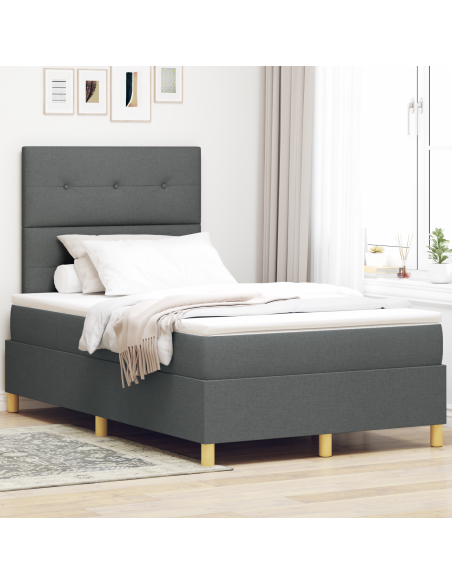 Letto con Box Spring con materasso e LED grigio scuro 120x190 cm in tessuto