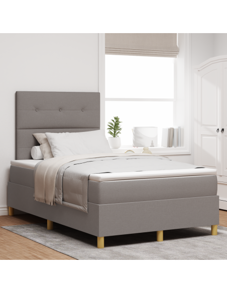 Letto a box spring con materasso e LED tortora 120x190 cm in tessuto