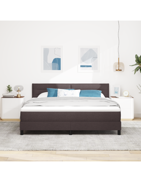 Letto a Box Spring con Materasso e LED Marrone Scuro 180x200 cm in Tessuto