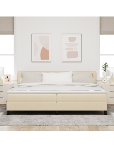 Letto a molle con materasso con led Crema 200 x 200 cm Tessuto