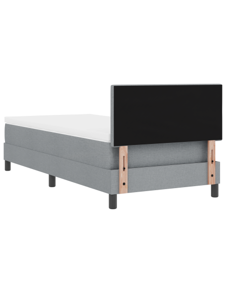 Letto a box spring con materasso e luce LED grigio chiaro 90x200 cm in tessuto