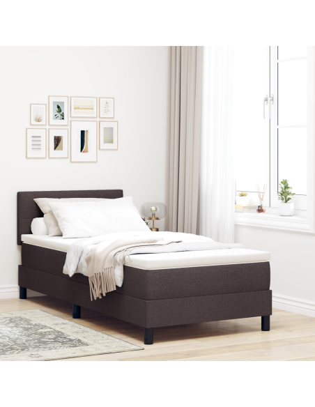 Letto Box Spring con Materasso e LED Marrone Scuro 100x200 cm Tessuto