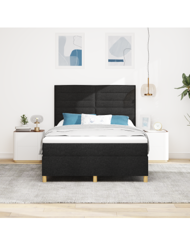 Letto a Sorgente LED con materasso Nero 140 x 200 cm Tessuto