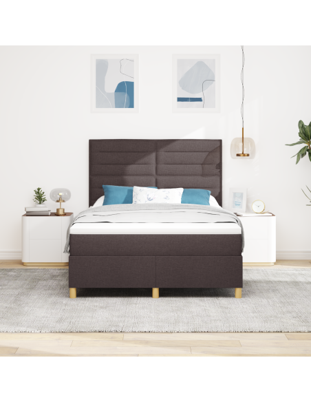 Letto Box Spring con Materasso & LED Marrone Scuro 140x200 cm in Tessuto