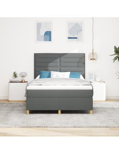 Letto a Sorgente LED Grigio scuro 160 x 200 cm Tessuto