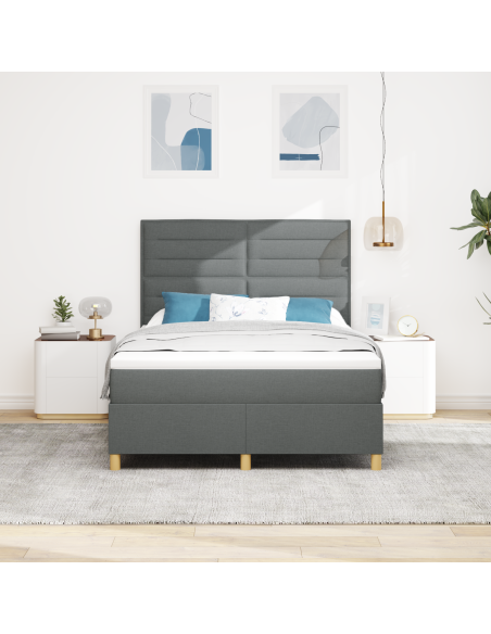 Letto Box Spring con Materasso & LED Grigio Scuro 160x200 cm Tessuto