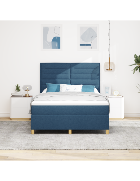 Letto Box Spring con Materasso e LED Blu 160x200 cm Tessuto