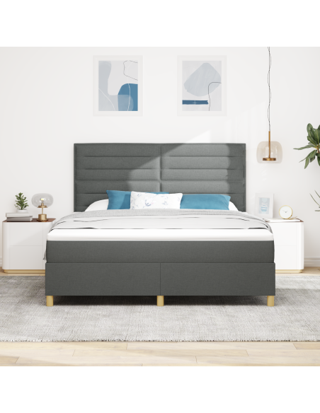 Letto Box Spring con Materasso e LED Grigio Scuro 180x200 cm Tessuto