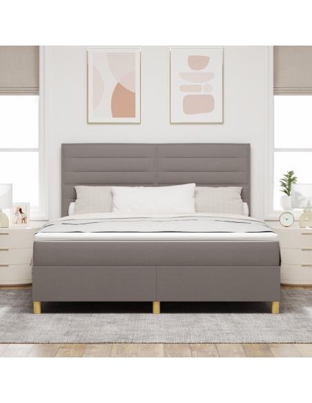 Letto con rete a molle con materasso e LED tortora 180x200 cm tessuto