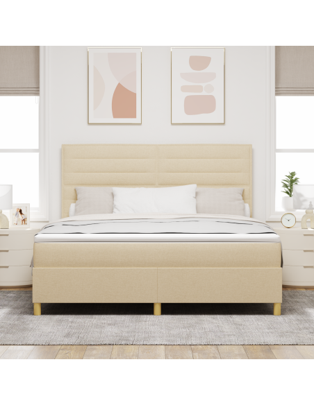 Letto Box Spring con Materasso e LED crema 180x200 cm in Tessuto