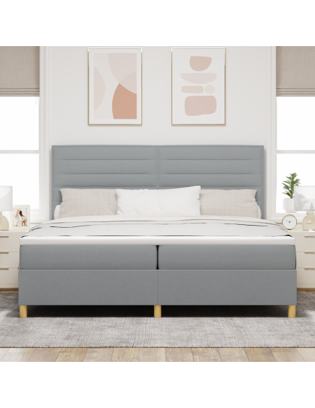 Letto con box spring e materasso con luce LED grigio chiaro 200x200 cm in tessuto