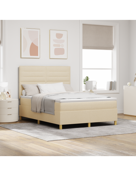 Letto a molle con materasso e LED panna 140x200 cm tessuto
