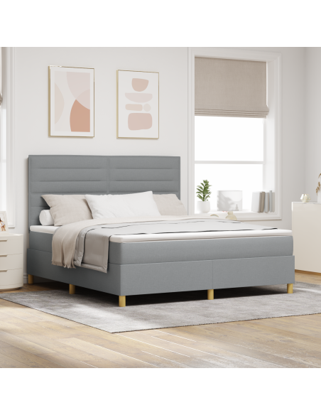 Letto Box Spring con Materasso & LED Grigio Chiaro 180x200 cm Tessuto