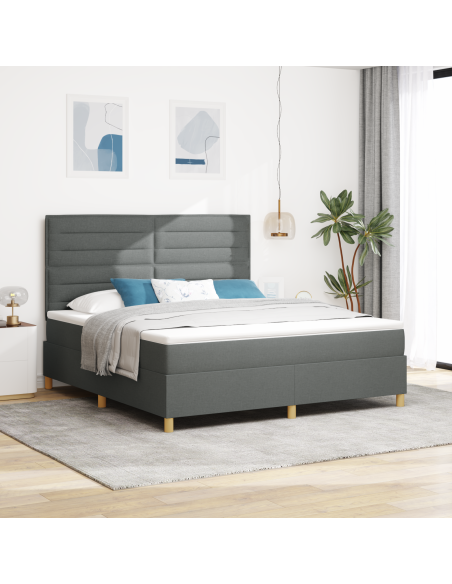 Letto Box Spring con Materasso e LED Grigio Scuro 180x200 cm Tessuto