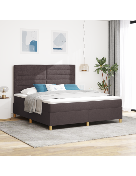 Letto Box Spring con Materasso & LED Marrone Scuro 180x200 cm in Tessuto