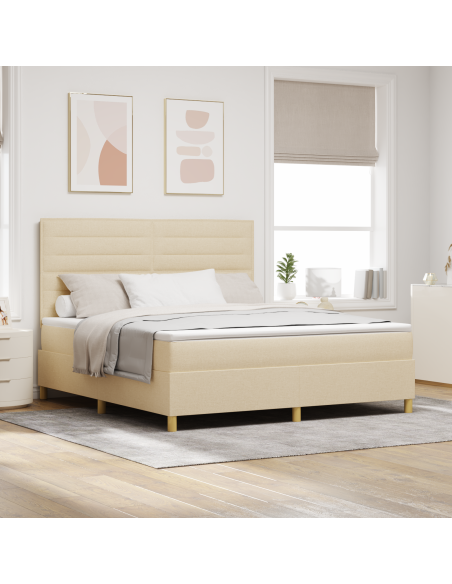 Letto Box Spring con Materasso e LED crema 180x200 cm in Tessuto