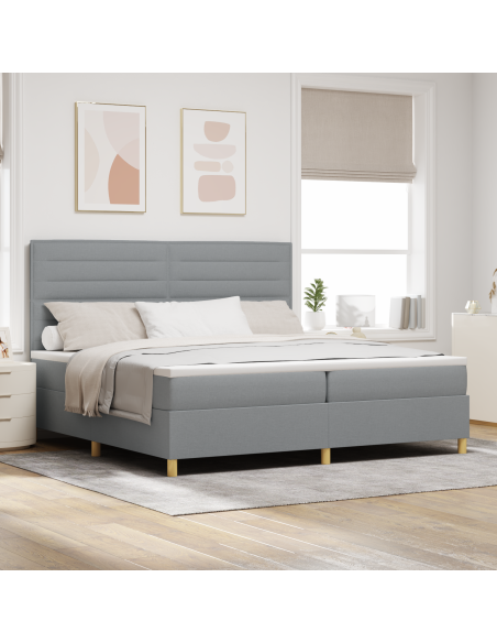 Letto con box spring e materasso con luce LED grigio chiaro 200x200 cm in tessuto