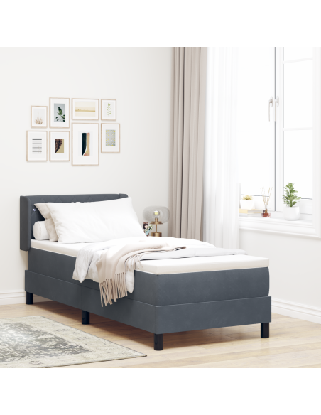 Letto Box Spring con Materasso Grigio Scuro 80x200 cm in Velluto
