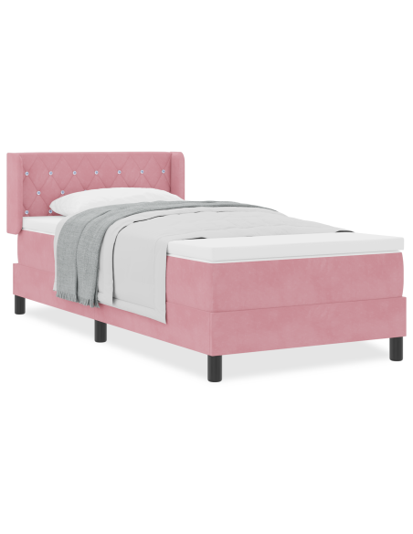 Letto a Molle con Materasso Rosa 90x190 cm in Velluto