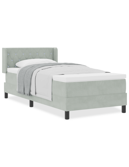 Letto a Molle con Materasso Grigio Chiaro 90x200 cm Velluto